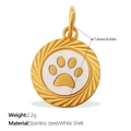 Golden stainless steel round pendant with white shell inlay and gold paw print charm - Paw Print Style (PJ1565WEG1)