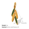 Gouden roestvrijstalen bladhanger met donkergroene emaille afwerking - Groene Bladvorm Stijl (PJ1912GNG)