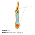 Golden stainless steel medical pendant with light blue enamel and orange dot pattern - Blue Polka Dot Bar Style (PJ1711BOG)