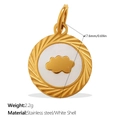 Golden stainless steel round pendant with white shell and cloud motif 17.6mm - Cloud Style (PJ1565WEG2)