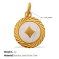 Gold-plated stainless steel round pendant with white shell inlay and star motif - Rhombus Style (PJ1565WEG3)