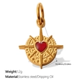 Retro roestvrijstalen achthoekige hanger met rood druppelolie-hart en gouden finish - Rood Hart Starburst Stijl (PJ1915RDG)
