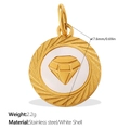 Golden stainless steel round pendant with white shell inlay and diamond pattern - Diamond Style (PJ1565WEG4)