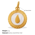 Minimalist round shell pendant with gold water drop design and spiral texture - Water Drop Style (PJ1565WEG5)