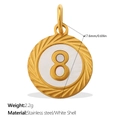 Golden round pendant with number 8 and white shell inlay made of stainless steel - Number 8 Style (PJ1565WEG8)