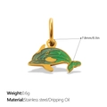 Golden dolphin charm with green enamel finish, 7.8mm stainless steel jewelry pendant - Green Dolphin Style (PJ1812GNG)