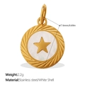 Gold stainless steel star pendant with white shell inlay and spiral textured border - Star Style (PJ1565WEG11)