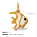 Pink and white enamel tropical fish pendant charm in golden stainless steel - Tropical Fish Shape (PJ1814PWG)