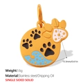 Golden stainless steel round charm with black and white pet paw prints and blue dots - Black White Paw Print Polka Dot Round Style (PJ1822CRG)