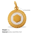 Minimalist golden stainless steel round pendant with white shell inlay and spiral texture - Hexagon Style (PJ1565WEG13)