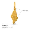 Golden stainless steel seashell pendant charm with a detailed spiral texture design - Spiral Shell Style (PJ1816G)