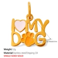 Gold stainless steel dog paw heart pendant necklace featuring I love my dog text - I Love My Dog Letter Heart Style (PJ1824POG)