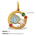 Ocean theme pendant in light blue shell and gold frame with starfish details - Nautical Round Style (PJ1820CRG)