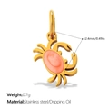 Golden stainless steel crab pendant with pink enamel detail and size specifications - Pink Crab Style (PJ1821PKG)