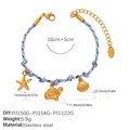 Blaues Ozean-Armband mit goldenen Seestern- und Schildkrötenanhängern aus Edelstahl - Seestern Schildkröte Muschel Armband(SL385BEG11)