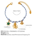Blau geflochtenes Meeresarmband mit Anhängern aus Schildkröte, Oktopus und Muschel - Oktopus Schildkröte Strass Muschel Armband (SL385BEG12)