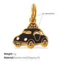 Golden beetle car pendant in stainless steel with black and white enamel finish - Black and White Beetle Car Style (PJ1874BKG)