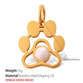 Pendentif patte de cœur doré en acier inoxydable avec perle blanche et mesures précises - Style Patte de Chien Incrustée de Perle Blanche (PJ1837WEG)