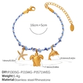 Braided ocean-themed blue and purple cord bracelet with golden starfish and turtle charms - Starfish Turtle Dolphin Bracelet(SL385BEG15)