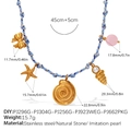 Blue woven necklace with ocean charms including starfish and shell in golden finish - Starfish Shell Natural Stone Necklace (XL785BEG11)