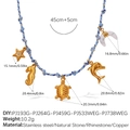 Blue braided rope necklace with gold starfish turtle charms and white crescent pendant - Seahorse Turtle Marble Crescent Necklace (XL785BEG13)