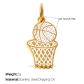 Golden basketball and hoop sports pendant in stainless steel with white enamel finish - Basketball Hoop Style (PJ1882WEG)
