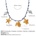 Blue woven cord necklace featuring golden starfish, octopus, and turtle ocean charms - Octopus Turtle Ceramic Accessory Necklace (XL785BEG15)