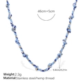 Blue braided hemp rope necklace with golden stainless steel charms and starfish pendants - Blue White Braided Hemp Necklace (XL785BEG)