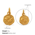 Colgante dorado de acero inoxidable con relieve de conejo y dimensiones detalladas - Estilo Disco Conejo (PJ1917G)