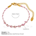 Pink and rose hand-woven stainless steel rope bracelet with golden lobster clasp and chain - Basic Pink Braided Bracelet (SL385PKG)