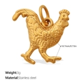 Colgante de gallo dorado 3D en acero inoxidable con plumas detalladas y peso de 3g - Forma de Gallo (PJ1919G)