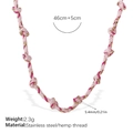 Pink and dark red hemp thread woven necklace with stainless steel accents and dimensions - Basic Colorful Braided Necklace (XL785PKG)