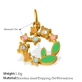 Charmanter 18mm Edelstahl-Anhänger in Gold mit bunter Emaille-Blume und Strasssteinen - Bunter Punkt Grünes Blatt Stil (PJ1725CRG)