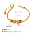 Pulsera de acero inoxidable dorada con diamantes verdes y abalorios de rosas - SL446G4 Pulsera Multi-elementos (Estilo Rosa Elefante)