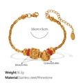 Pulsera de cuentas de acero inoxidable dorado con dijes vintage y pedrería roja - SL446G9 Pulsera Multi-elementos (Estilo Estrella Cuadrada Elefante)