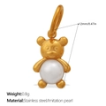 Colgante de oso en acero inoxidable dorado con perla de imitación blanca y aro superior - Estilo Oso Perla Oro (PJ1927WEG)