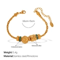 Pulsera de cuentas de acero inoxidable dorado con pedrería verde y dijes de girasol - SL446G10 Pulsera Multi-elementos (Estilo Cuentas Girasol)