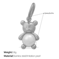 Colgante de oso miniatura con marco de acero inoxidable de 12mm y vientre de perla de imitación - Estilo Oso Perla Plata (PJ1927WES)