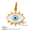 Edelstahlanhänger Böses Auge mit Goldbeschichtung, 14,8 mm Größe und blauem Öltropfenfinish - Gold Weiß (PJ1839WBG)