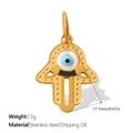 Goldener Hamsa-Anhänger aus Edelstahl mit blauem bösen Blick und Halbmond-Detail - Gold Blau (PJ1840WBG)