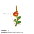 Ciondolo a forma di fiore rosso smaltato in acciaio inox con base dorata e foglia - Stile Papavero (PJ1713RGG)