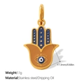Goldener Hamsa-Hand-Anhänger aus Edelstahl mit blauem Evil Eye und Emaille-Detail - Gold Dunkelblaue Hand (PJ1842WBG)