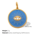 Golden stainless steel 20mm evil eye charm with blue enamel and sparkling rhinestone center - Gold Large Round Eye (PJ1846WBG)