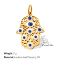Golden stainless steel Hamsa Hand pendant with blue evil eye charms and 25mm length - Gold Hollow Hand (PJ1847WBG)