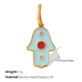 Golden Hamsa hand charm with light blue enamel and red sun detail in stainless steel - Gold Blue Red Heart Hand (PJ1849RBG)