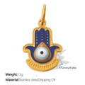 Gold Hamsa Hand pendant with blue evil eye element in stainless steel 17.2mm height - Gold Tricolor Hand (PJ1852CRG)