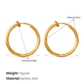 Minimalistische vergoldete Edelstahl-Clip-On-Ohrringe für Ohren ohne Ohrlöcher - 15mm Goldene Creolen (EH1312G15MM)
