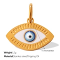 Golden stainless steel Evil Eye charm pendant with white and blue dripping oil finish - Gold Eye Bead (PJ1853WBG)