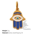 Golden stainless steel Hamsa Hand pendant with blue dripping oil evil eye detail - Gold Wavy Hand (PJ1856WBG)