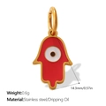 Golden stainless steel Hamsa Hand pendant with red enamel finish and evil eye charm - Gold Red Base Hand (PJ1858RWG)